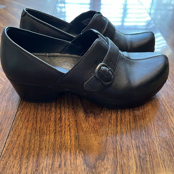 Dansko Slip-on Black Leather Buckle Clog Shoes Size US 8.5/9 EU 39 - Picture 4 of 8